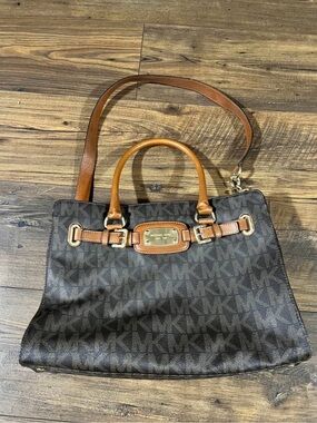 Michael Kors Brown and Tan MK Logo Satchel Shoulder Bag